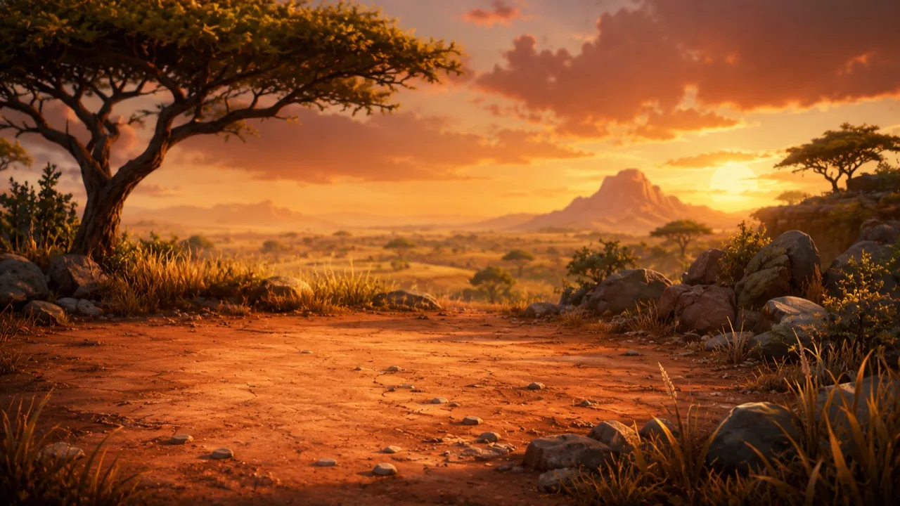 Dry savanna under a wide evening sky