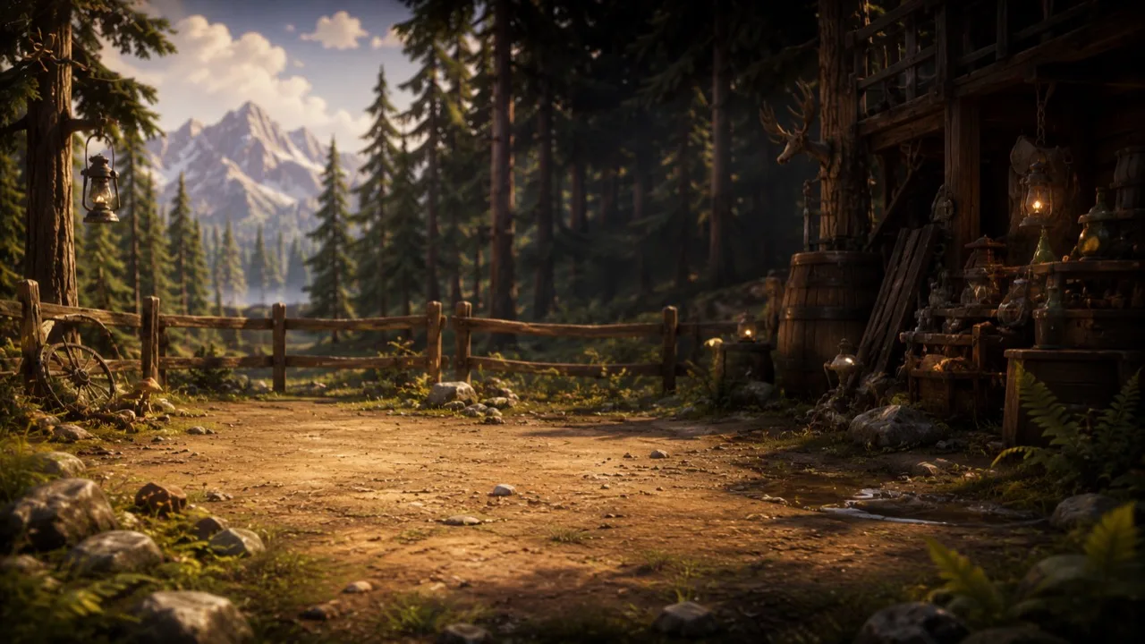 A quiet pine forest at golden hour
