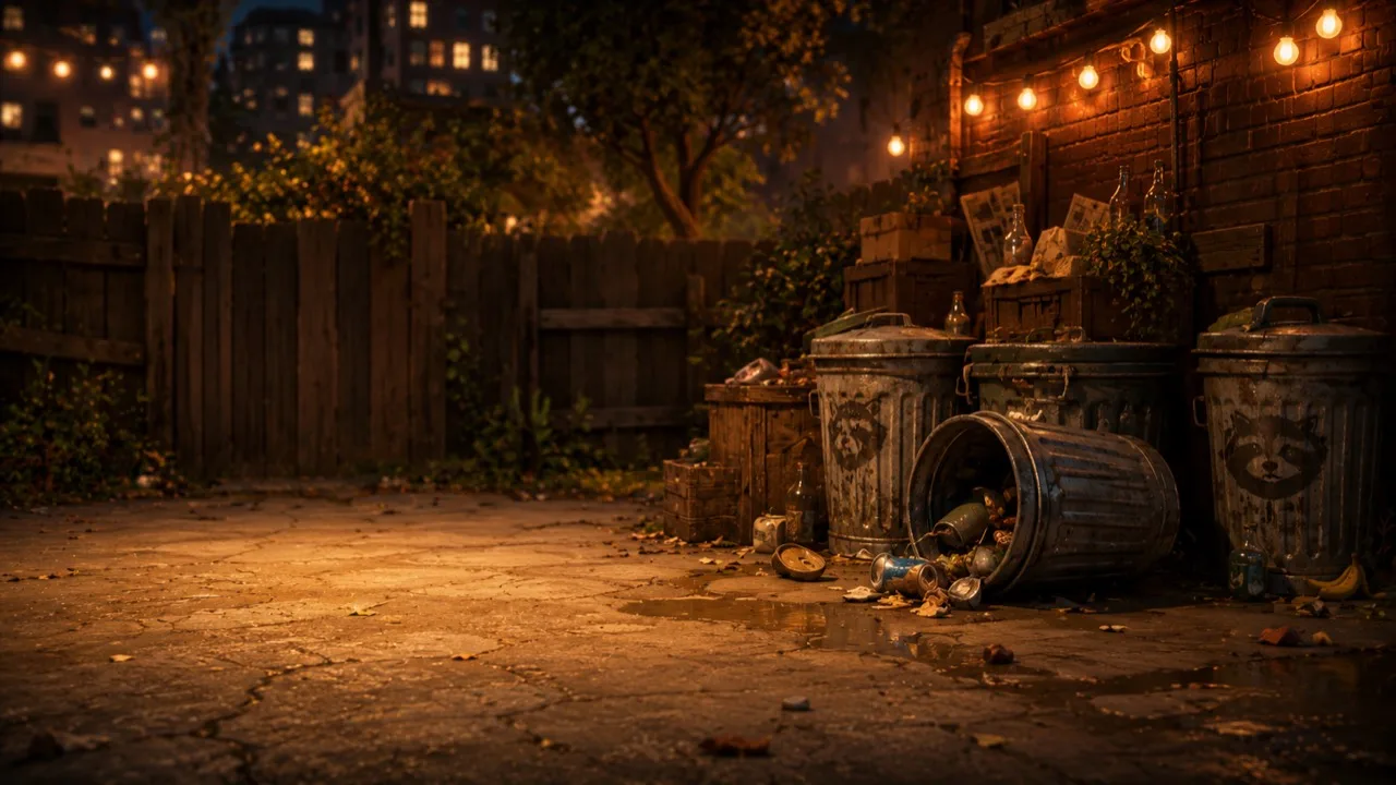 A rain-slick back alley at night